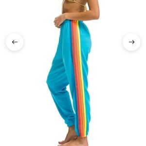 Aviator Nation Teal Joggers with Multicolor Stripes